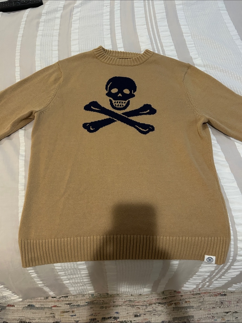 EUC Long Wharf Supply Co Men's Med Brown Crewneck Sweater with Navy Skull
